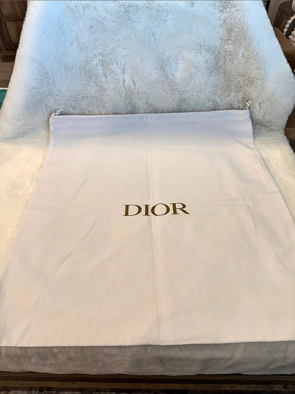 Dior XL Dust Bag Drawstring Pouch in White
